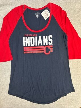 NEW Cleveland Indians Women’s Navy & Red 3/4 Sleeve Shirt XL